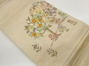 樹木に花唐草模様織出し名古屋帯